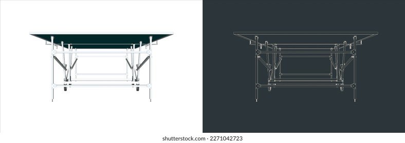 Vector ping pong - Table Tennis Technical Illustration line art  on the blueprint