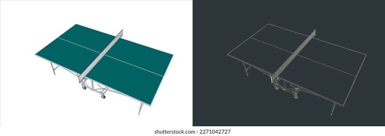 Vector ping pong - Table Tennis Technical Illustration line art  on the blueprint