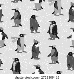 Vector - Pinguinos en diferentes prendas sin patrón.