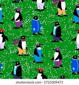 Vector - Pinguinos en diferentes prendas sin patrón.