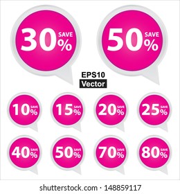 Vector : Pink 10-80 Percent Save Discount Label Tag Isolated on White Background 