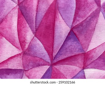 Vector pink abstract background, watercolor on paper, triangles