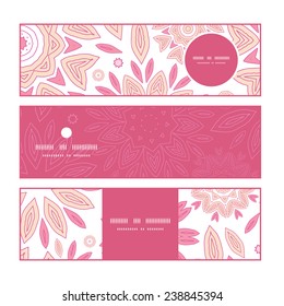 Vector pink abstract flowers horizontal banners set pattern background