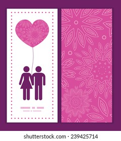 Vector pink abstract flowers texture couple in love silhouettes frame pattern invitation greeting card template