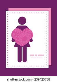 Vector pink abstract flowers texture woman in love silhouette frame pattern invitation greeting card template