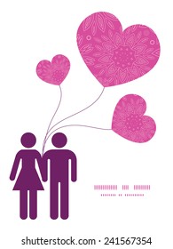 Vector pink abstract flowers texture couple in love silhouettes frame pattern invitation greeting card template