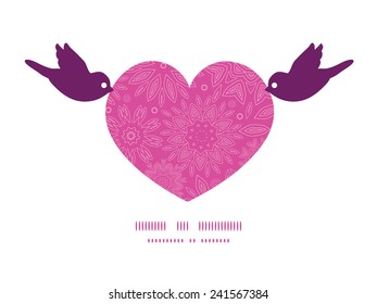 Vector pink abstract flowers texture birds holding heart silhouette frame pattern invitation greeting card template