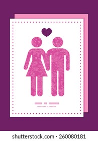 Vector pink abstract flowers texture couple in love silhouettes frame pattern invitation greeting card template