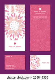 Vector pink abstract flowers vertical frame pattern invitation greeting, RSVP and thank you cards set