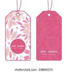 Vector pink abstract flowers vertical round frame pattern tags set