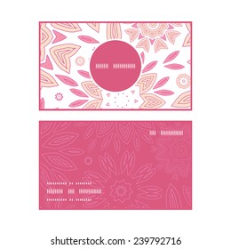 Vector pink abstract flowers vertical round frame pattern business cards set