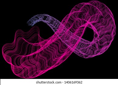 Vector pink abstract flowing curves on black background, geometric graphic design. Futuristic smoky vector pattern for cover, banner layout, print or website. Multiple intersecting lines fibers motion