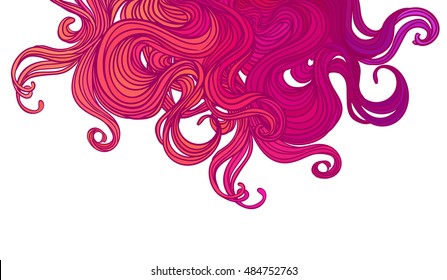 Vector pink abstract hand-drawn pattern with waves and clouds. Stylish illustration in boho style isolated on white. Fabrics, textiles, paper, wallpaper. Retro hand drawn ornament.