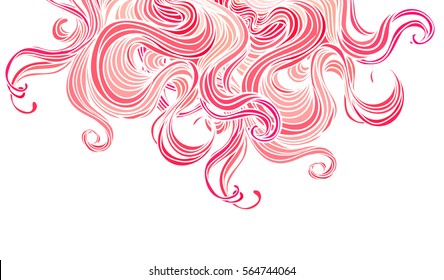 Vector pink abstract hand-drawn pattern with waves and clouds. Stylish illustration in boho style isolated on white. Fabrics, textiles, paper, wallpaper. Retro hand drawn ornament.