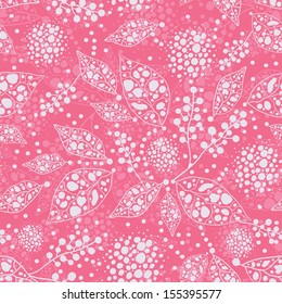 Vector pink abstract leaves seamless pattern background with hand drawn elements