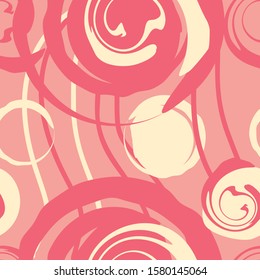 Vector pink abstract pattern with circles with turns and lines.