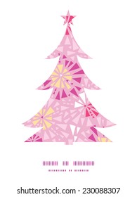 Vector pink abstract triangles Christmas tree silhouette pattern frame card template