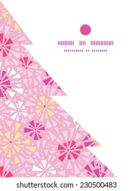 Vector pink abstract triangles Christmas tree silhouette pattern frame card template