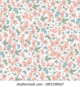 Vector pink Aconitum flower motif seamless repeat pattern 