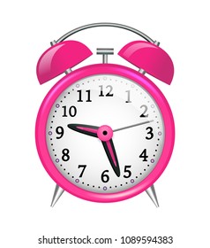 Vector pink alarm clock object isolated on white background