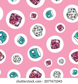 Vector Pink Baby cloth diapers with circles seamless background pattern