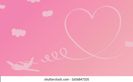 Fondo rosa vector con avión y corazón 