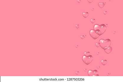 Vector pink background with bubbles in shape of hearts, Valentine's Day, Women's Day. Design for greeting card, poster and invitation of the wedding.