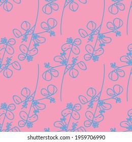 Vector pink background herbs, leaf, flowers and plants texture seamless pattern. Seamless pattern background