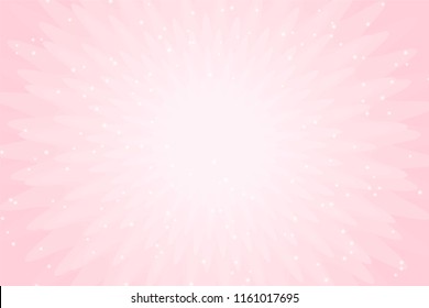 Vector pink background with lights. Wallpaper for little princess party invitation card. Girlish pink blank backdrop. Abstract modern pattern with sunburst ray. White sun flare beam. Blush rose color