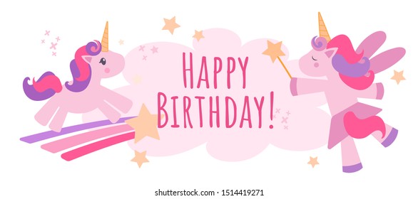 Vector pink background with unicorns for holiday design, poster, invitation, greeting card.