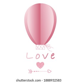 Vector pink balloon isolated on white background with Love and doodles