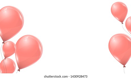 Vector pink balloons isolated on white background. Flying latex 3d ballons. 