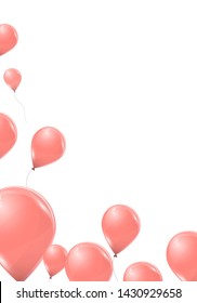 Vector pink balloons on white background. Flying latex 3d ballons. 