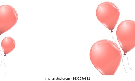 Vector pink balloons on white background. Flying latex 3d balloons. 