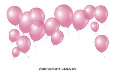 Vector pink balloons on white background