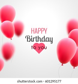 Vector pink balloons on white background. Birthday party celebration decoration. Happy holiday card design.