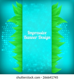 Vector pink banner design with halftone  effect and blured front side with squares. Artistic illustration can be used for sites, promo materials, identity pack. EPS10