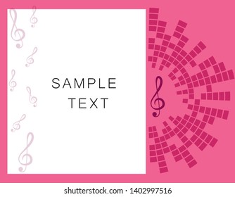 Vector pink banner illustration, musical note key, with space for text. Equalizer. EQ. Art-design.