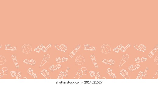 Vector Pink Beach Doodle Horizontal Background pattern