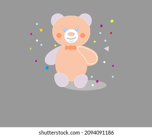 Vector pink bear on grey isolated  dackground.