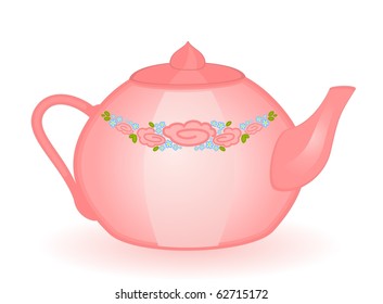 Vector pink beautiful teapot isolated on white