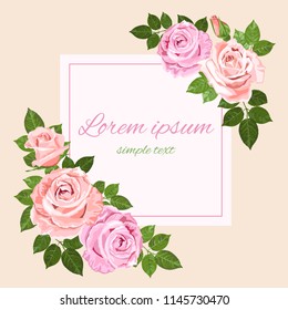 Vector Pink Beige Roses Green Leaves Stock Vector (Royalty Free) 1145730470