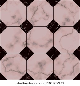 Vector pink and black check marble seamless pattern. Repeat marbling surface, modern luxurious chessboard background, luxury wallpaper, textile print and tile.