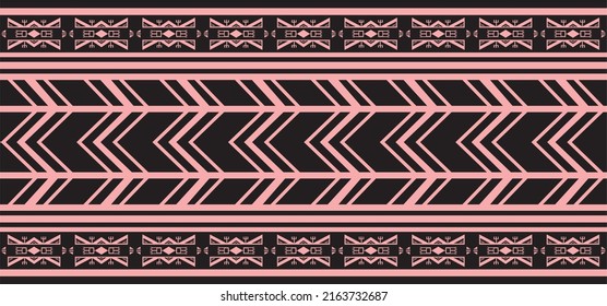 Vector pink and black native american seamless pattern. Endless Aztec, Maya, Inca ornament. Drawing for border and frame.
