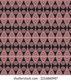 Vector pink and black native american seamless pattern. Endless Aztec, Maya, Inca ornament. Drawing for background and fabric.