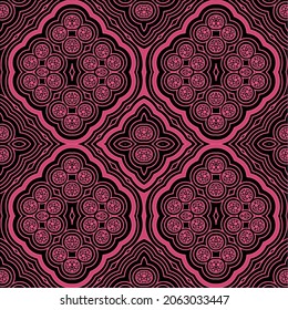 Vector pink and black Seamless floral Ornament Pattern, Geometric Stylish Texture. Abstract Retro Tile ornament for fabric, wallpaper, Decorative print, interior.