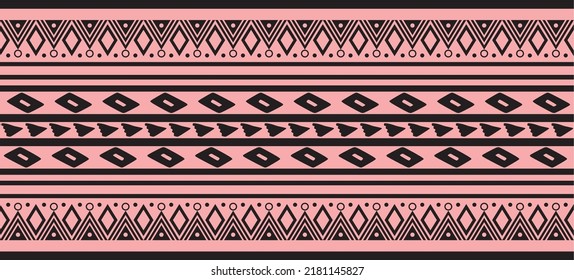 Vector pink and black seamless Indian patterns. National seamless ornaments, borders, frames. colored decorations of the peoples of South America, Maya, Inca, Aztecs. Print for fabric, paper, textile