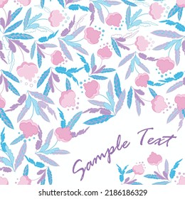 Vector pink blue beautiful hand drawn tropical leaves flowers corner frame pattern print. Great for wedding, invitations, thanksgiving and other cards