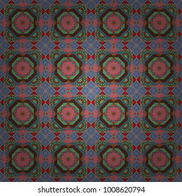 Vector pink, blue and brown ethnic floral seamless pattern. Abstract Mandalas ornamental pattern.