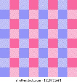Vector pink and blue Buffalo Check Plaid Seamless Pattern illustration for printing on paper, wallpaper, covers, textiles, fabrics, for decoration, decoupage, and other.